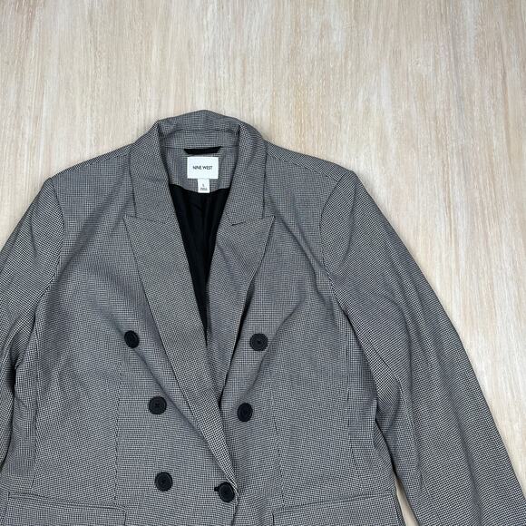 Nine West Microcheck Double Breasted Career Classic Workwear Blazer Jacket Large - Picture 2 of 15